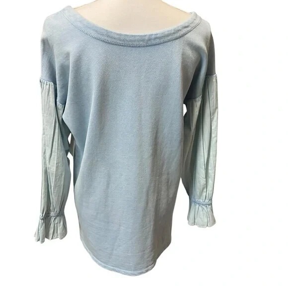 Anthropologie Pilcro Mixed-Media Pullover Top Ruffle Cuff Blue Size Small NWT - Picture 6 of 16